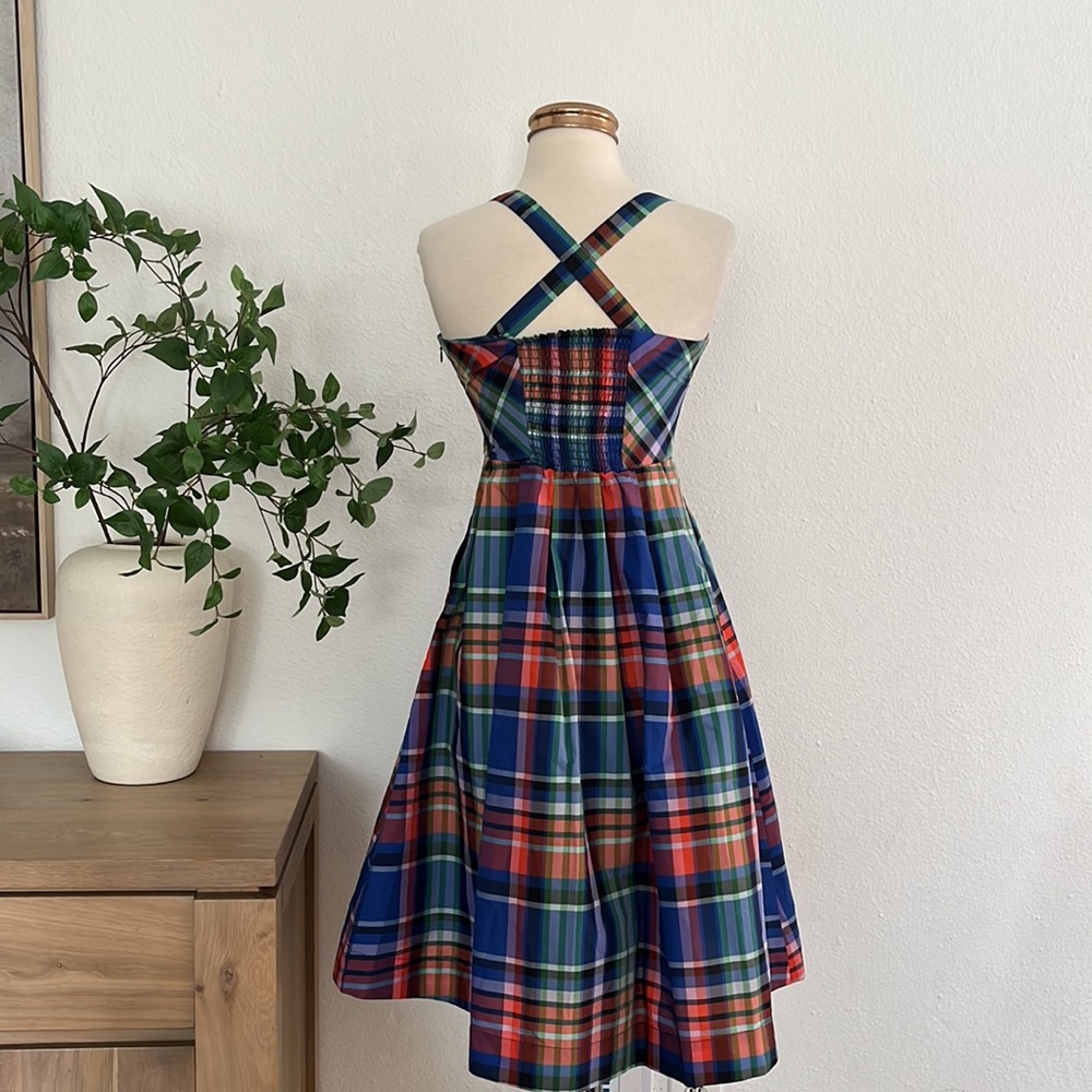Anthropologie Maeve Plaid A-Line Silk Blend Mini Retro Dress - Picture 7 of 11